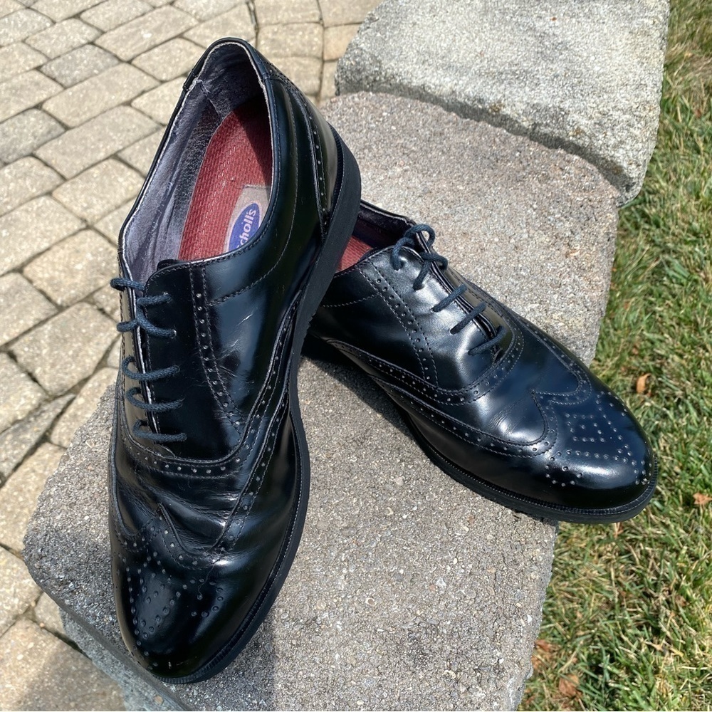 MENS DR. SCHOLLS~WINGTIP~BLACK OXFORD~ORTHOTIC~COMFORT~DRESS SHOES~SIZE 10.5~BR